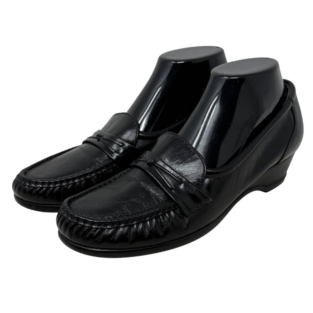 SAS Womens Easier Black‎ Leather Dress Career Work Slip On Low Heel 10N